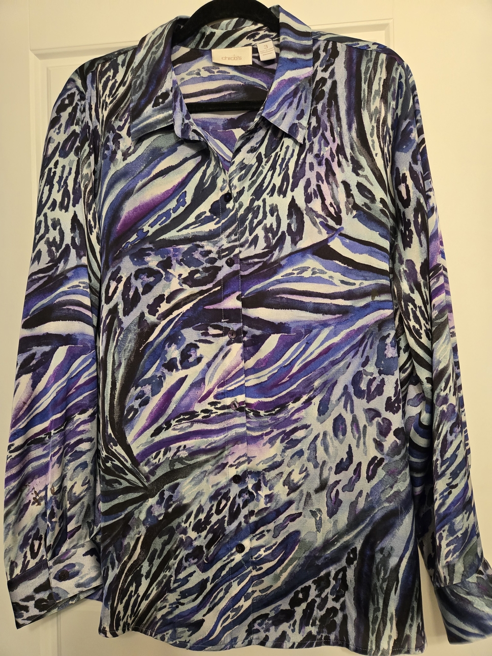 CHICO Blue & Purple Printed Long-Sleeve Button-Up Top SIZE 3 Chico Size XL